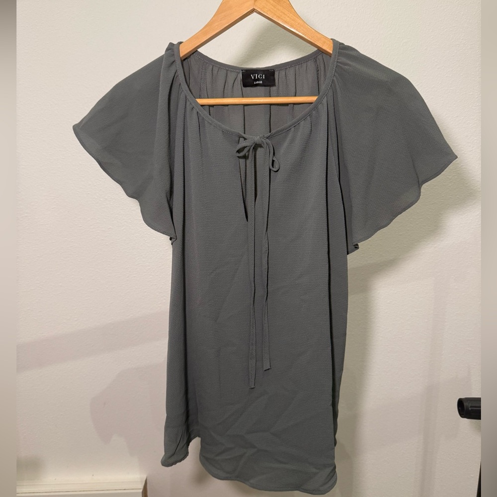 Vici Charcoal Tie-Front Blouse